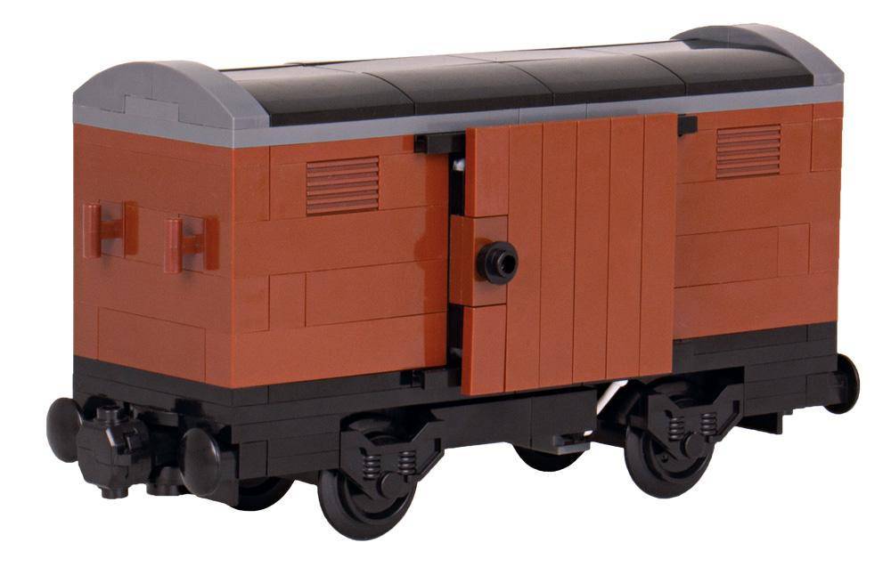 Wagon couvert brun à châssis gris foncé (BB-101340) — Prix et comparaison | Brick Broker