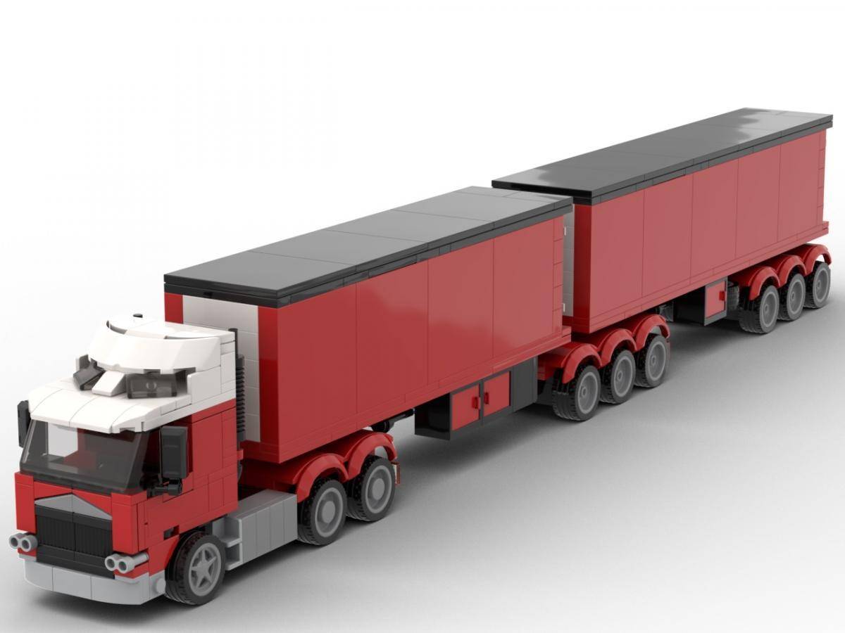 Camion blanc et rouge avec deux remorques (BB-102932) — Prix et comparaison | Brick Broker