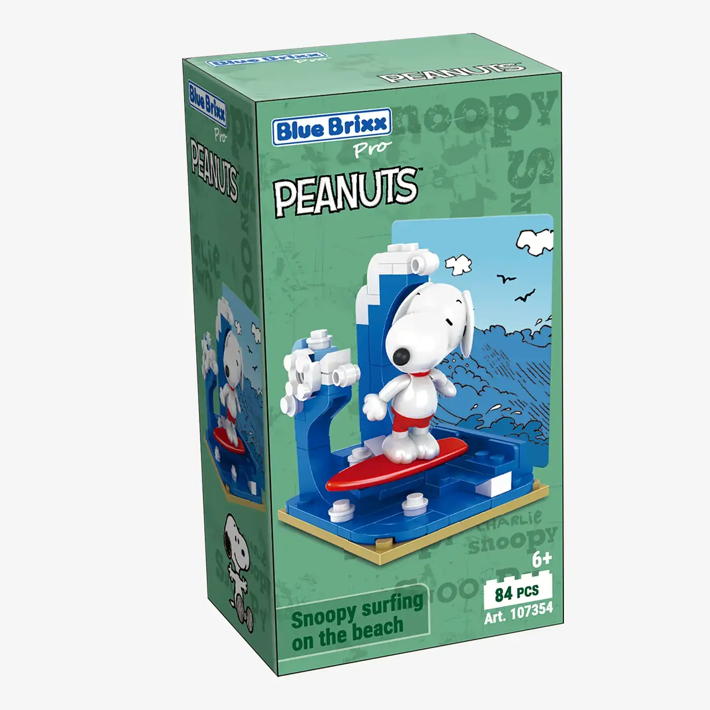 BlueBrixx Snoopy surfing on the beach • Set 107354 • SetDB