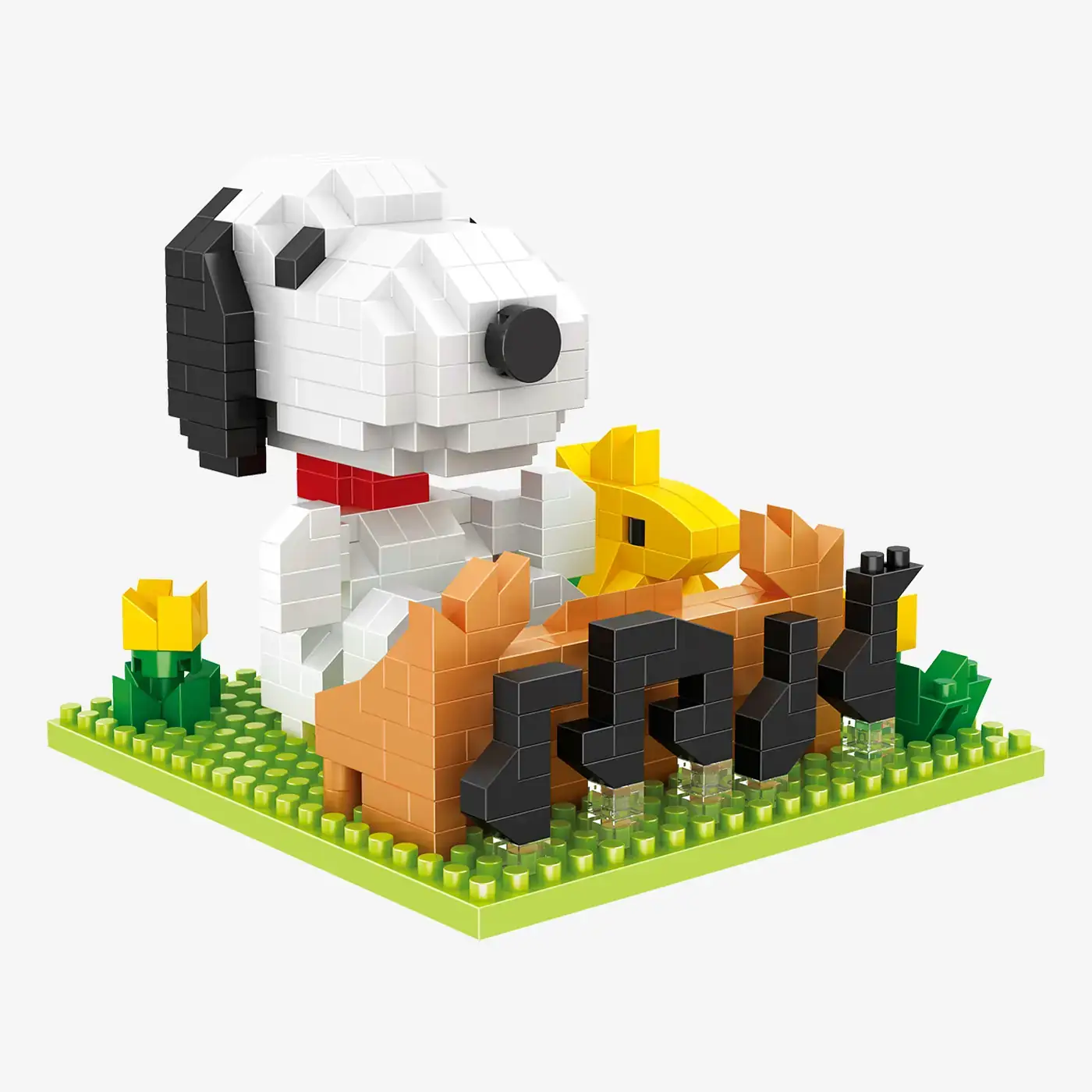 BlueBrixx Peanuts Snoopy and Woodstock play the piano