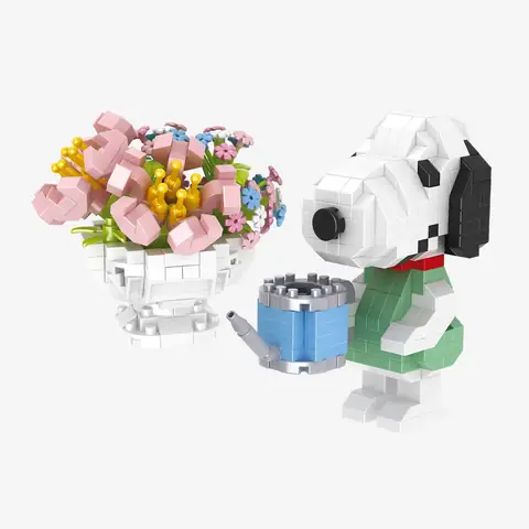 BlueBrixx Peanuts Snoopy watering flowers • DIAMOND BLOCKS