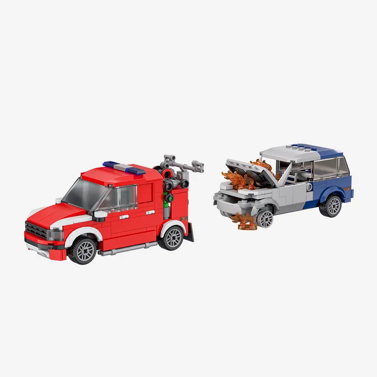 Véhicule de pompiers avec garage et voiture accidentée (BB-109532) — Prix et comparaison | Brick Broker