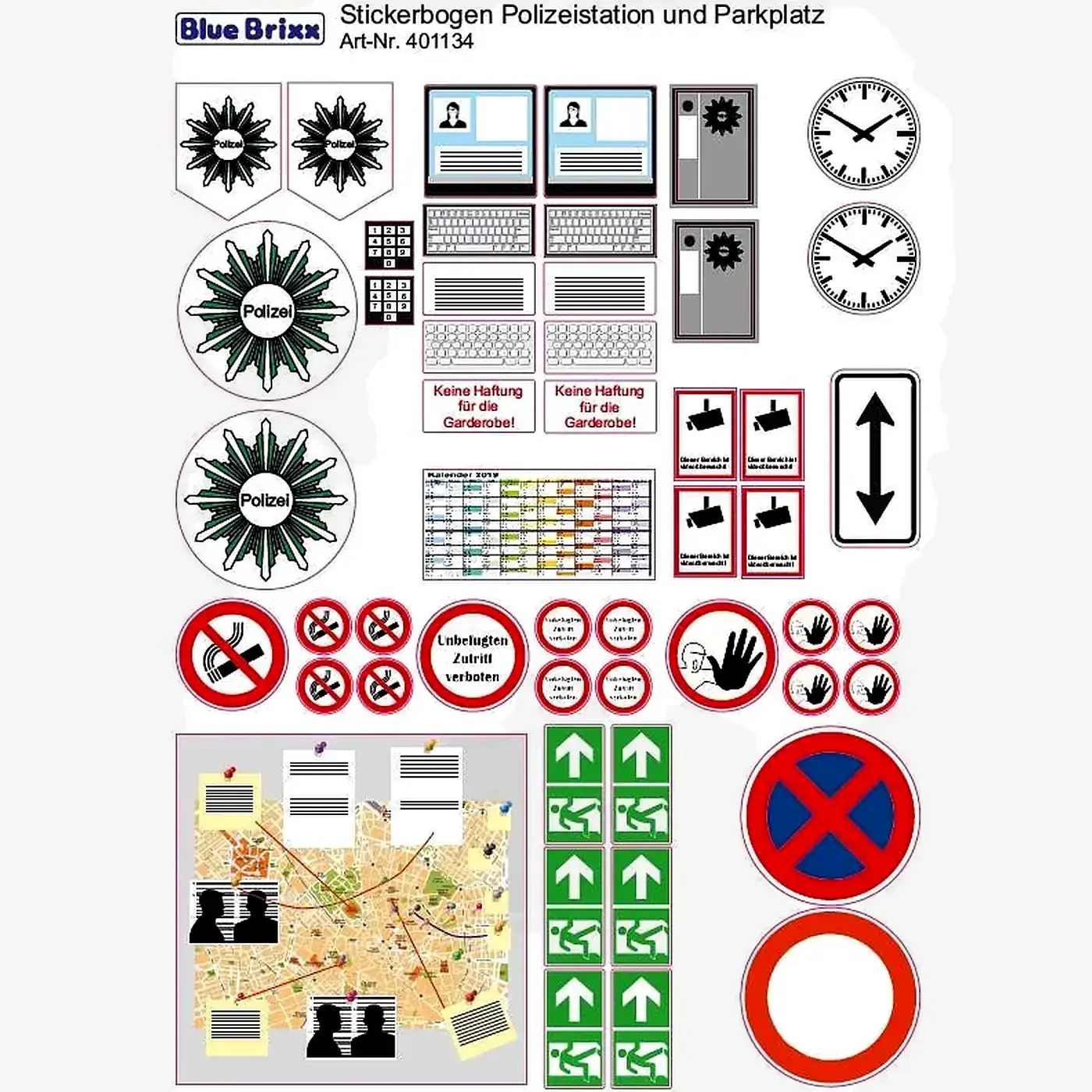 BlueBrixx Sticker sheet Police station and parking lot