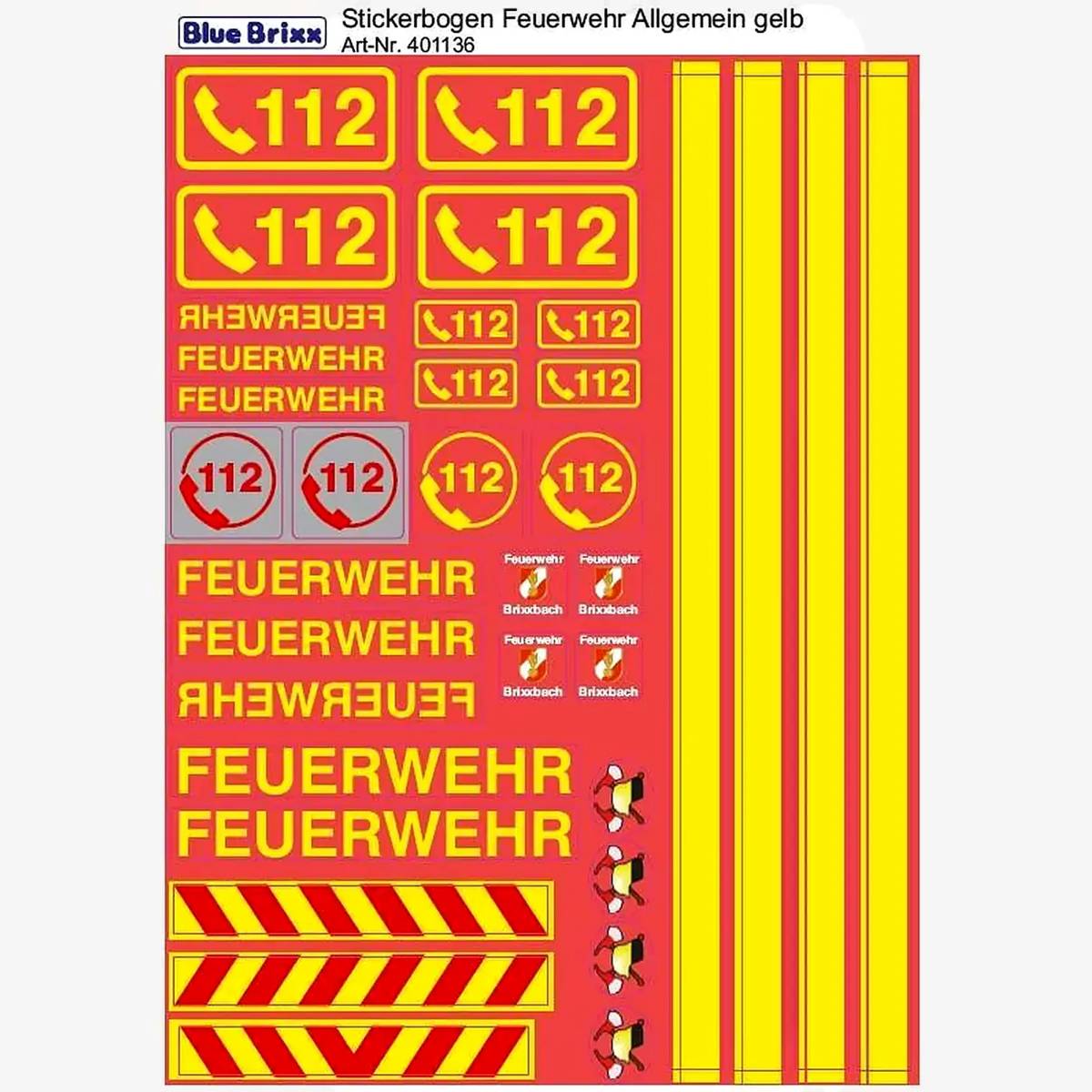 BlueBrixx Sticker sheet Fire department general yellow