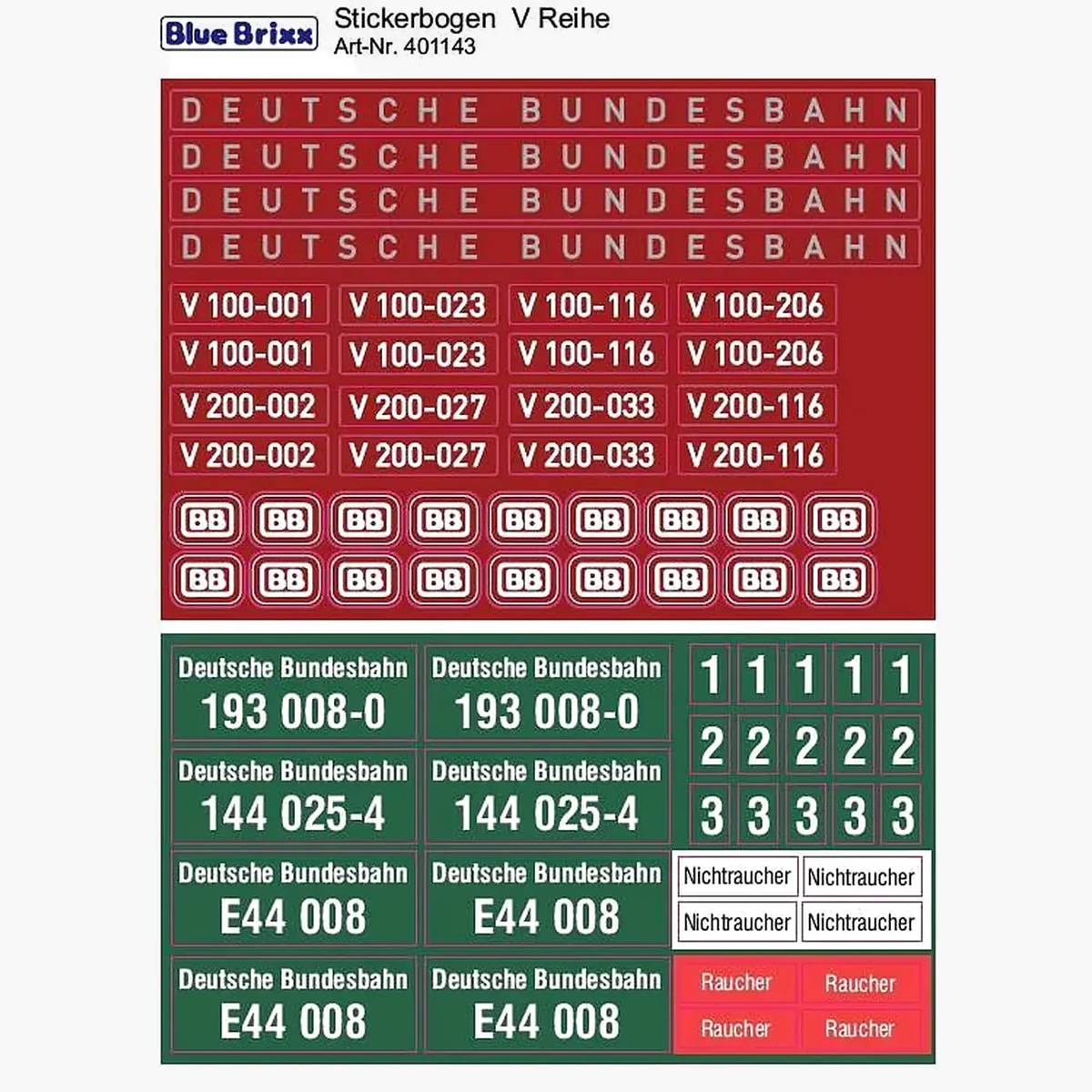 BlueBrixx Sticker sheet V Series • Set 401143 • SetDB