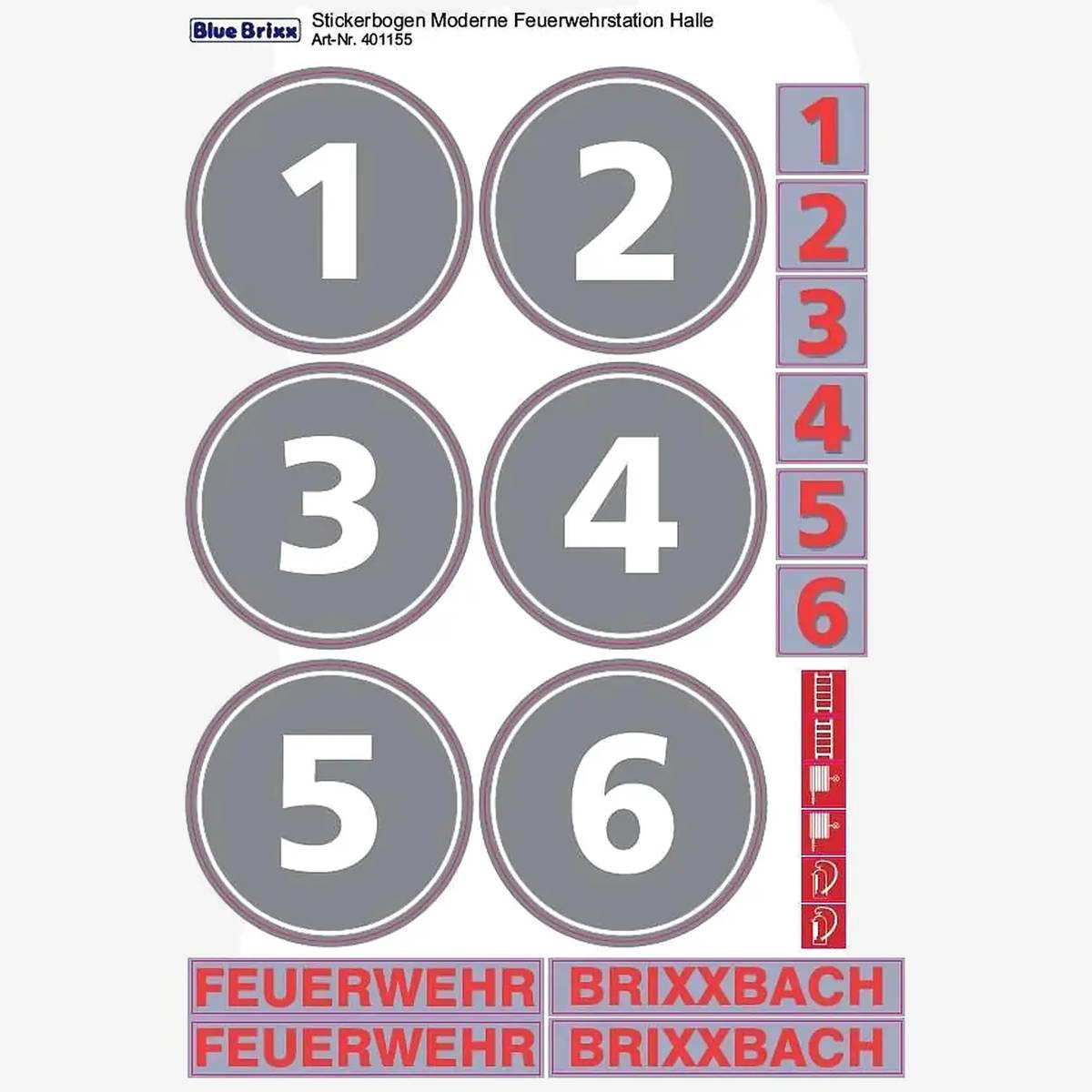 BlueBrixx Sticker sheet Modern fire station vehicle hall