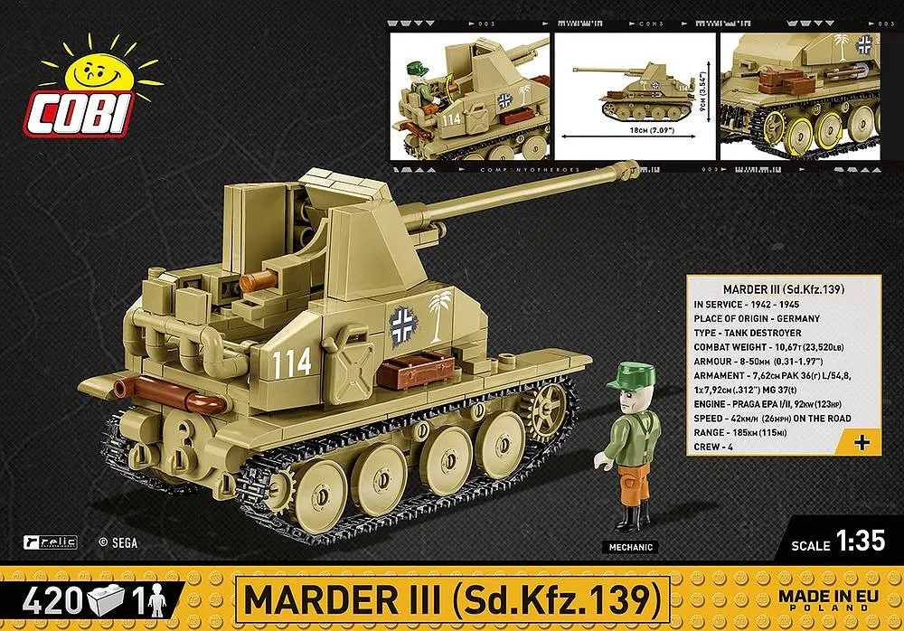 その他 COBI MARDER III (Sd.Kfz.139) 1:35 COBI Sd. Kfz. 139 MARDER III Tank Destroyer: Set #3131