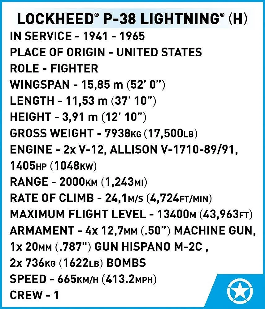 COBI – Lockheed P-38H Lightning – 545 Pièces – 1/32 – Neuf
