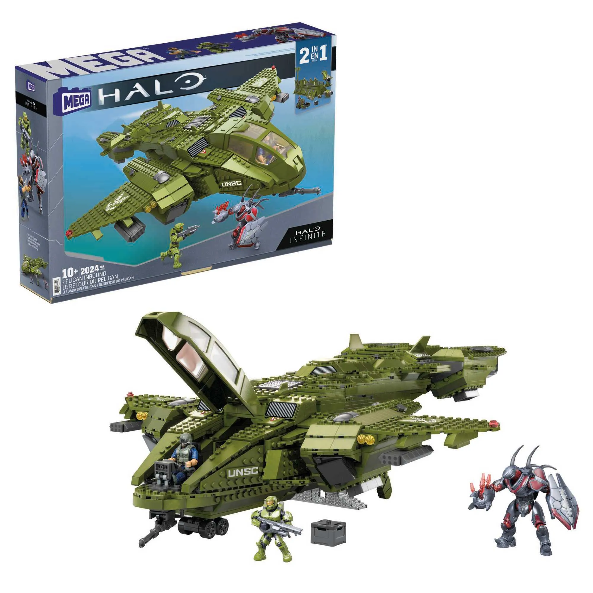 Mattel MEGA Halo Infinite 2-In-1 Set Pelican-Flugschiff Mit 3 Figuren