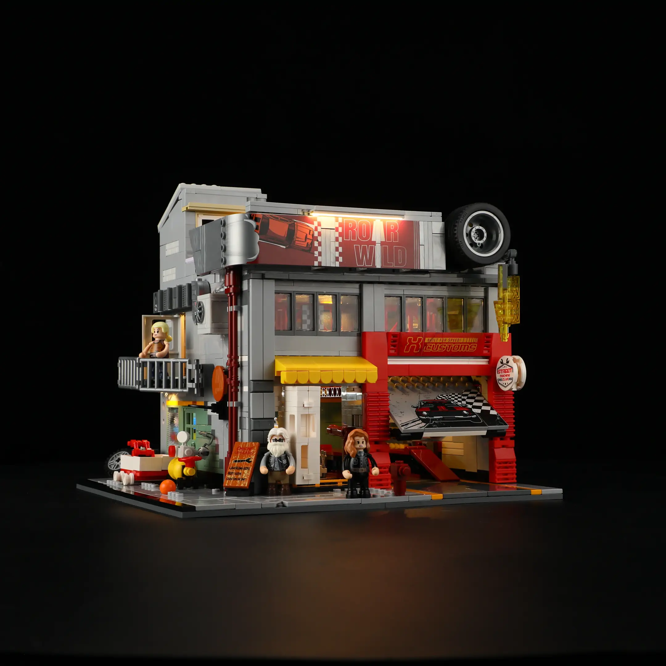 Lumibricks Street Garage MOD – Set De Construcción Retro De 1935 Piezas Con Luces LED Para Amantes Del Motor