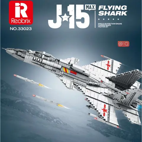 Reobrix Set Costruzione Caccia F-16 Fighting Falcon - 1377 Pezzi, Con Carrello Retrattile, Missili, Espositore - Regalo Per Appassionati Aviazione Dai 14 Anni - 2