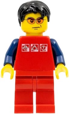 LEGO City Red Shirt 3 Silver Logos, Dark Blue Arms