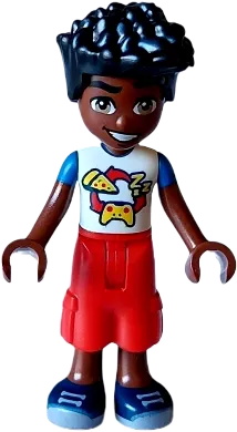 LEGO Friends Zac White and Blue Shirt with Pizza and Game