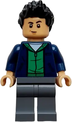 LEGO Jurassic World Kenji Kon Dark Blue Jacket over Green Hoodie