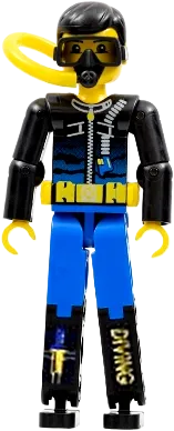 LEGO Technic Figure Blue Legs Black Top with Zippered Wetsuit and Knife and DIVING Pattern Stickers